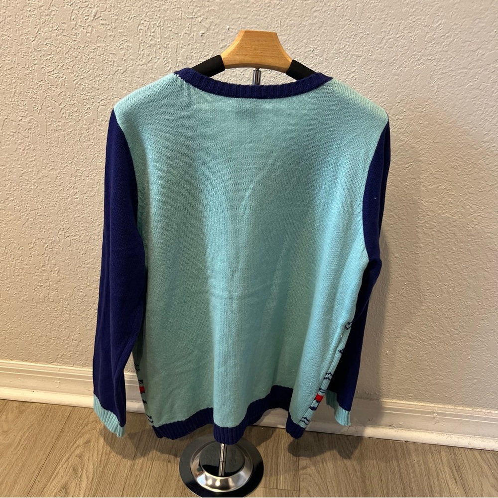 Merlot Ho Ho Santa Christmas Sweater Two Tone Blue - Picture 3 of 4